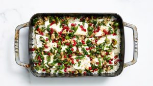 baked-minty-rice-with-feta-and-pomegranate-relish